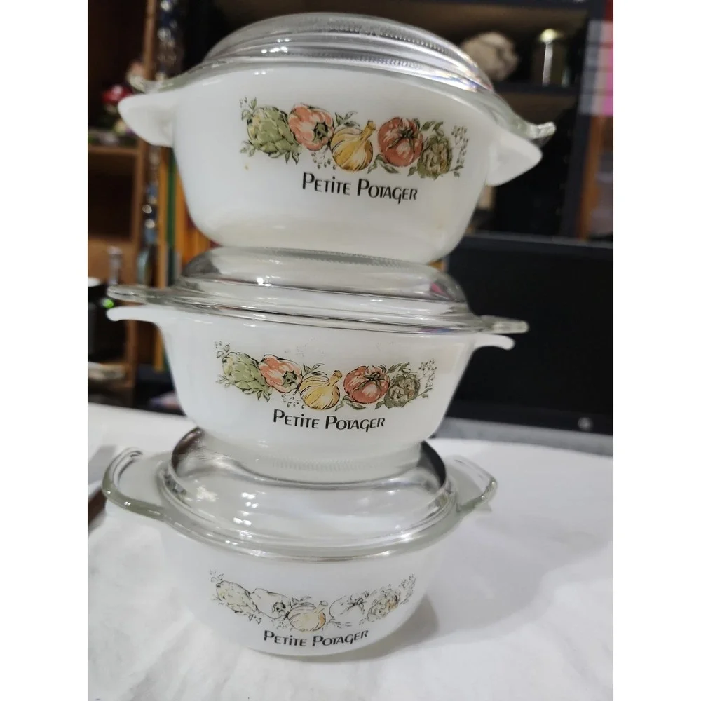 Vintage Anchor Hocking Fireking 472 Petite Potager Casserole Dishes With...